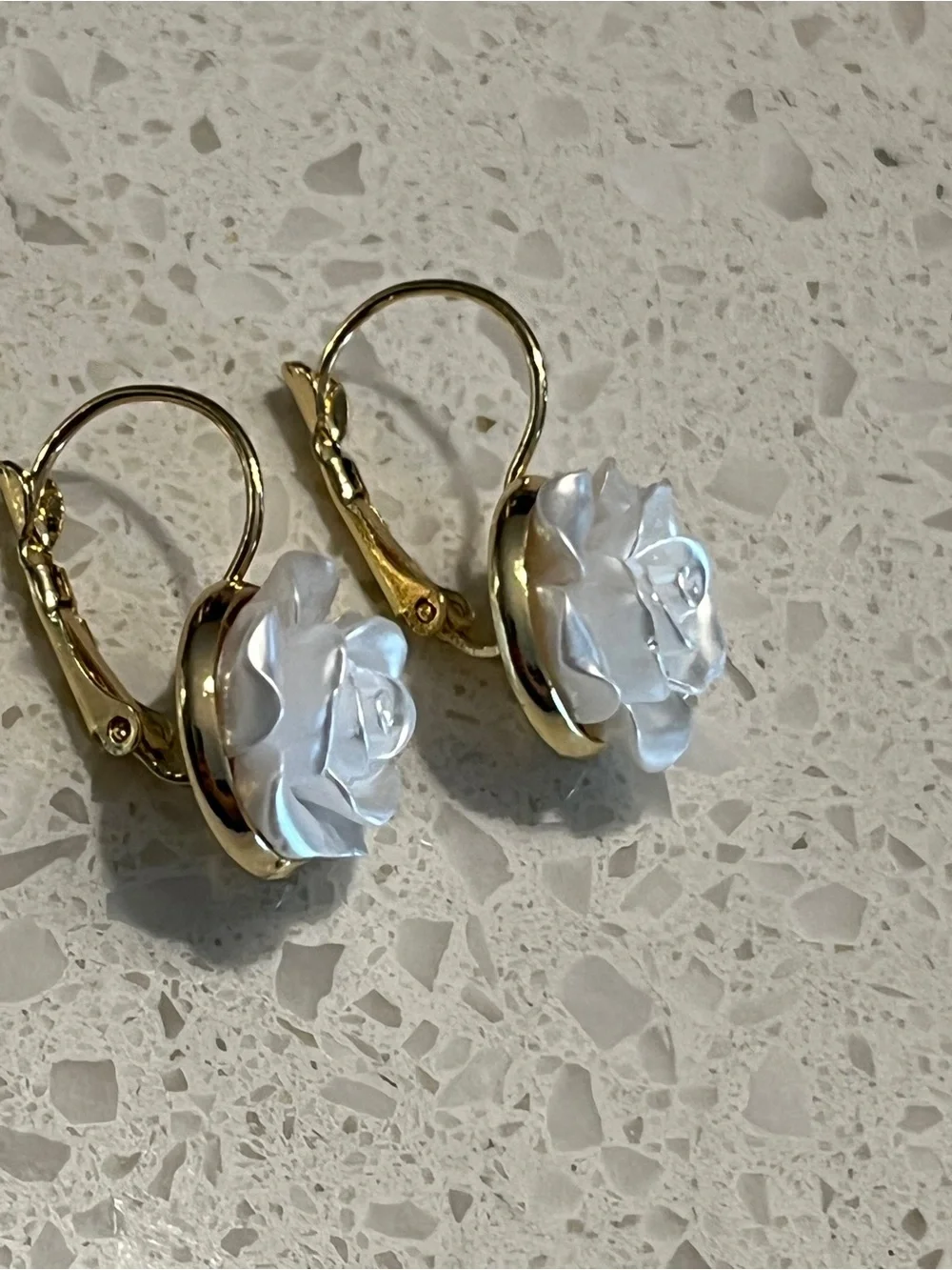 White French Pearl Camellia Flower Earrings